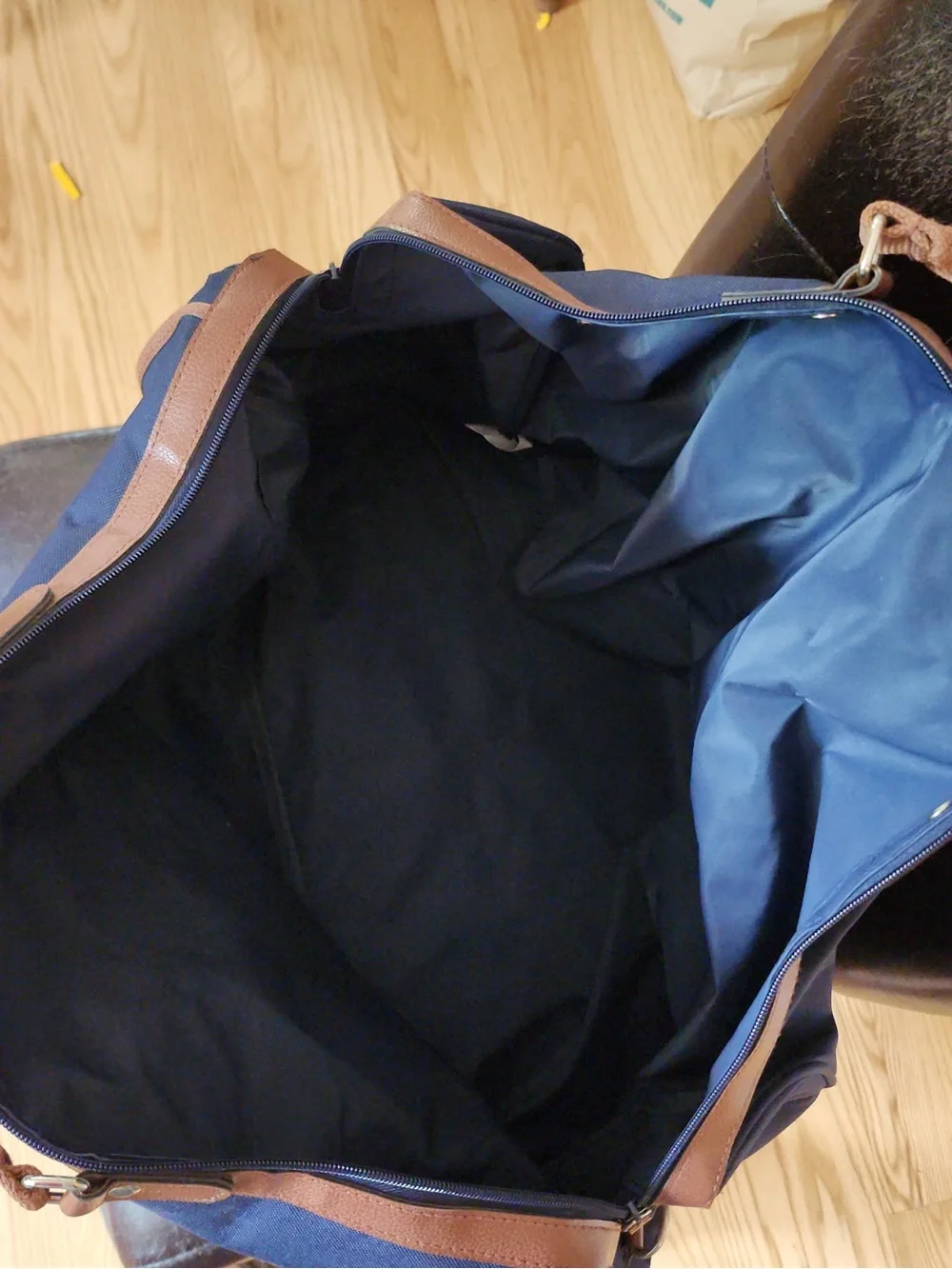 Ralph Lauren Navy Canvas Duffel with Brown Leather Trim- no shoulder strap